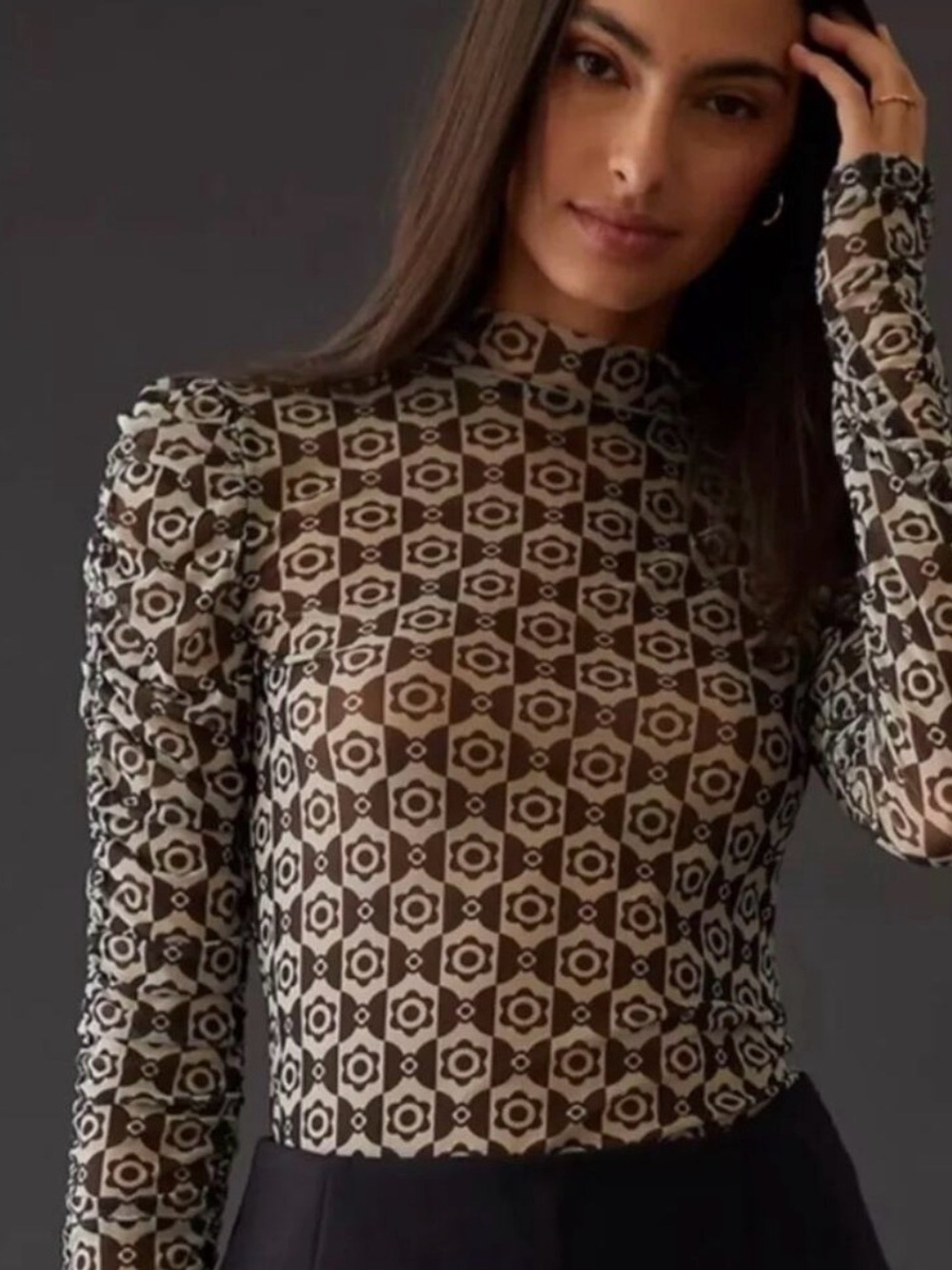 Anthropologie Maeve Floral Mesh Turtleneck size M